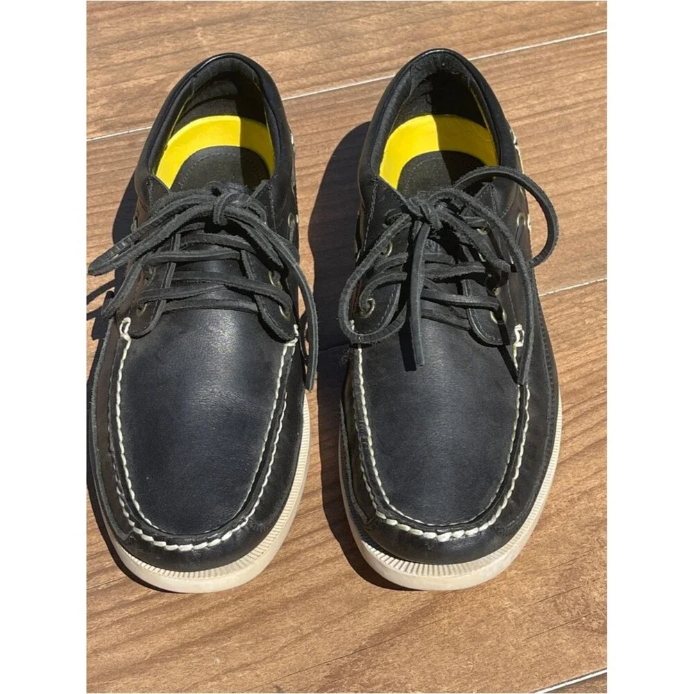 Polo by Ralph Lauren SOREN Black Leather Boat Shoes with Yellow Insoles. 11D